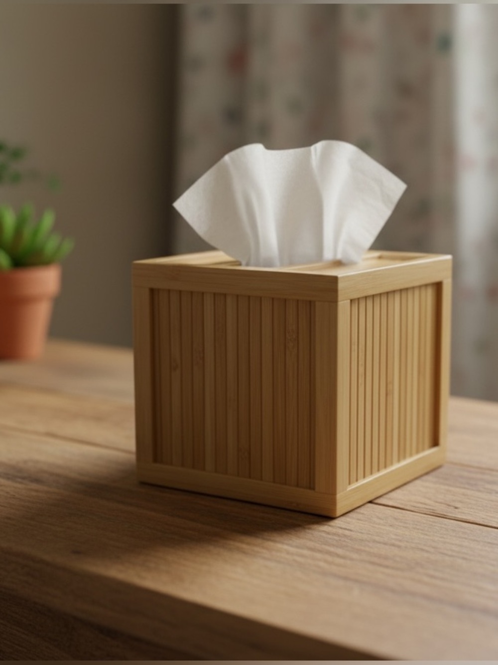 Natural Bamboo Tissue Box Square Minimalist Bathroom Decor